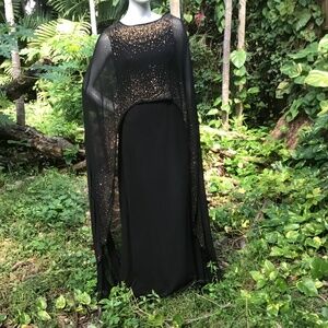 Vintage silk Dress with a cape with sequins attached to the dress